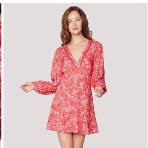 Lost + wander petal patch floral print long sleeve minidress red XS